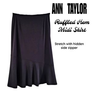 ANN TAYLOR NWOT Stretch ruffled black midi skirt 😍 MSRP $198
